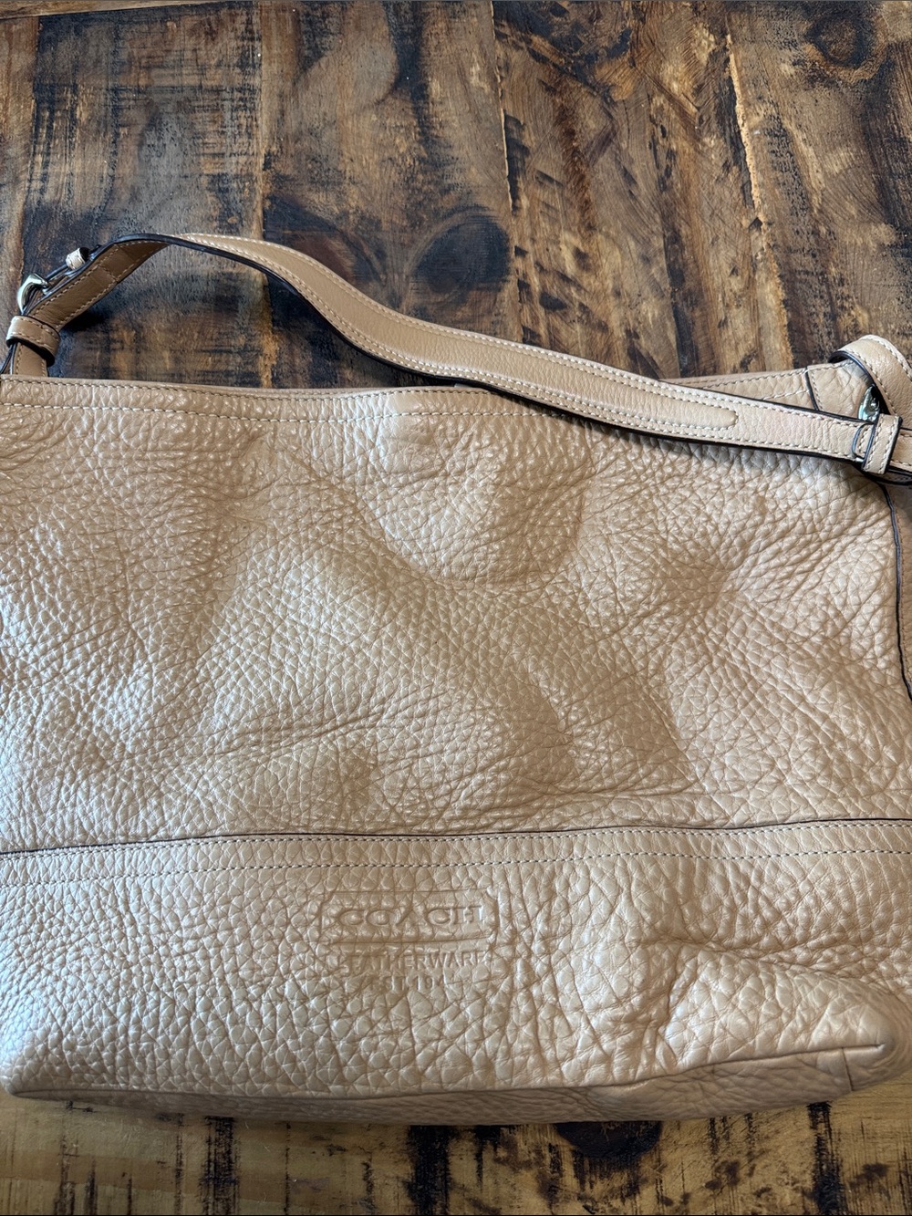 Coach Pebbled Leather Shoulder Bag in Taupe Beige
